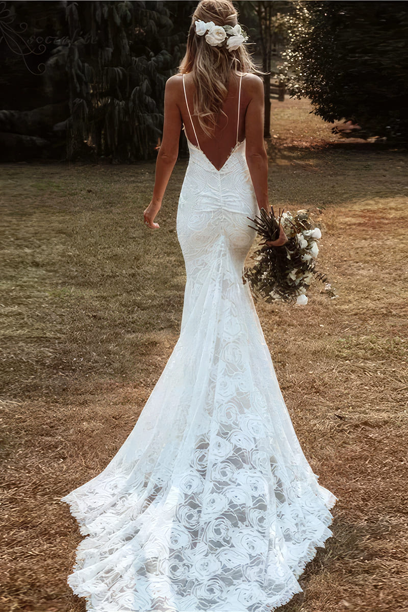 De Mariée Sirene Robe De Mariée Dos En V Mariée Simple Robe De MariÃ