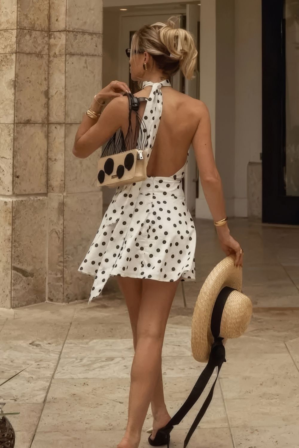 Robe Invitée au Mariage à Pois Dos Nu