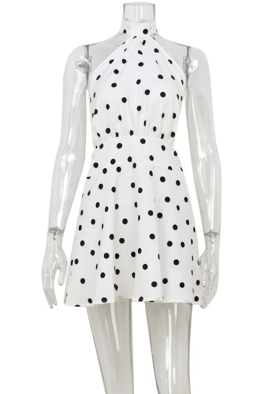 Robe Courte Élégante à Pois et Col Licou - Éloïse