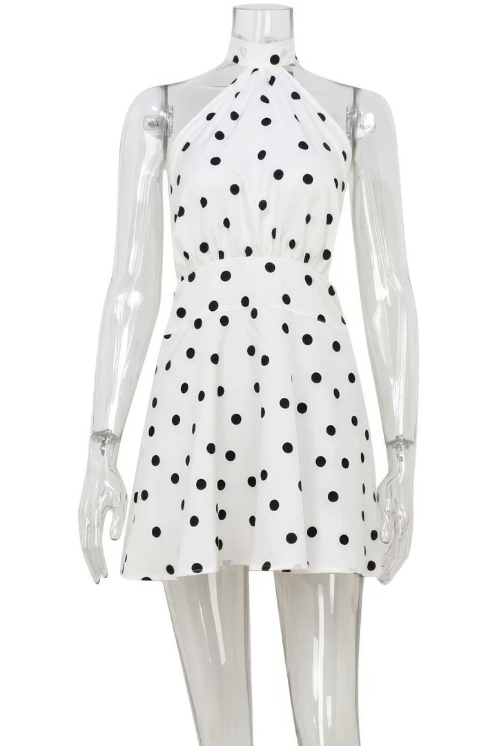 Robe Courte Élégante à Pois et Col Licou - Éloïse