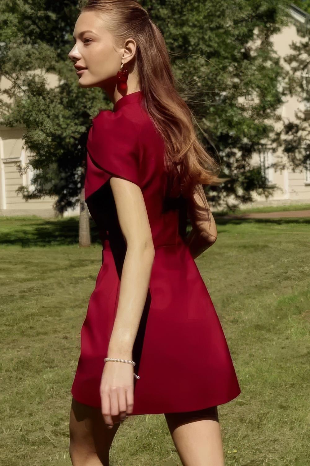 Robe Invitée au Mariage Rouge Elegante