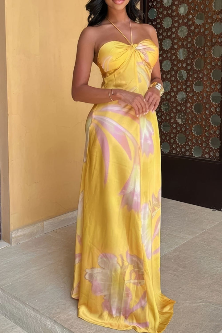 Robe Jaune Élégante et Tropicale