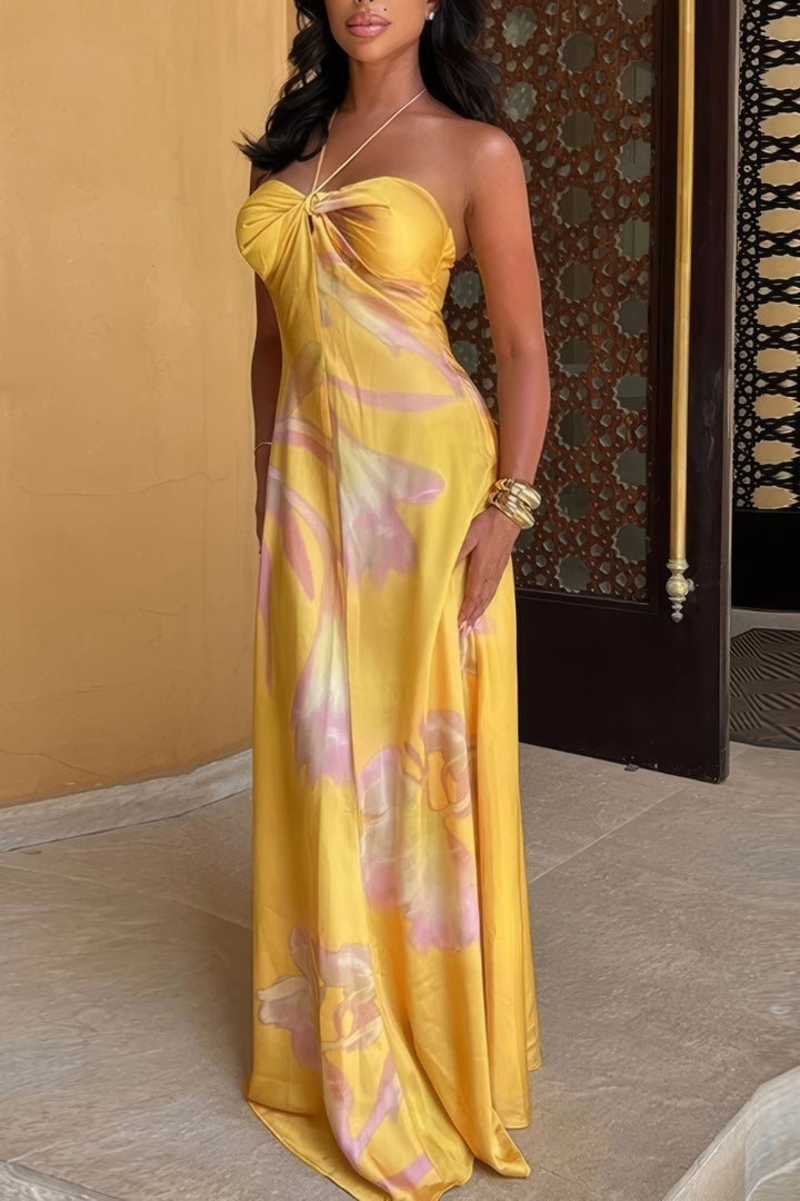 Robe Invitée au Mariage Jaune Tropicale