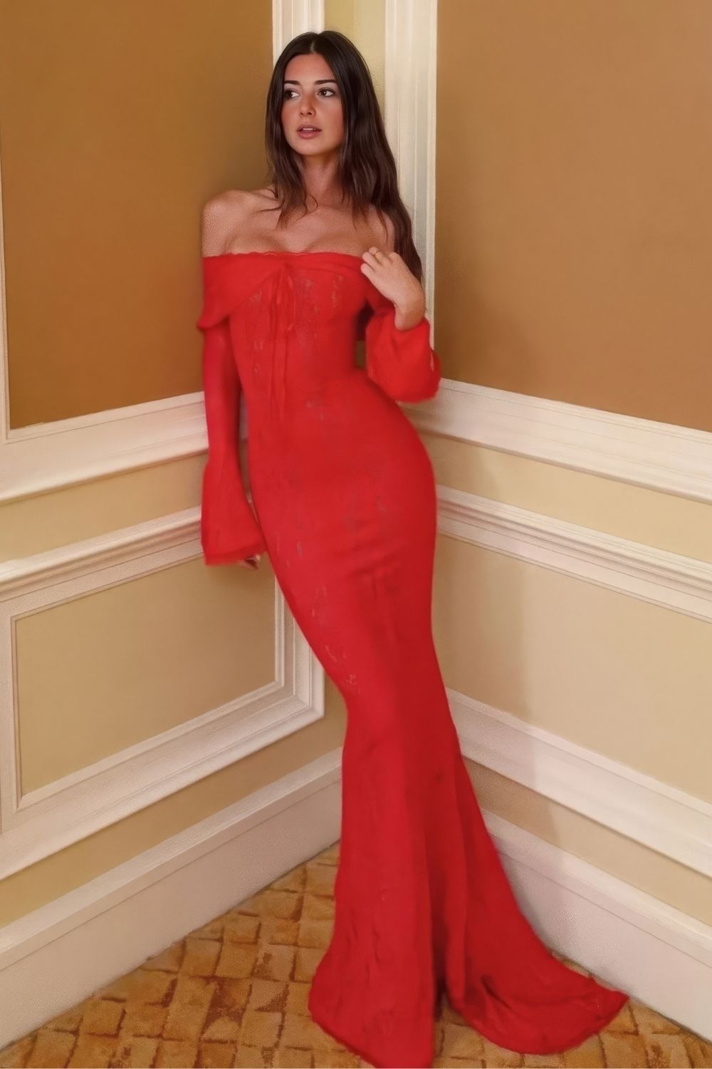 Robe Invitée au Mariage Rouge Longue