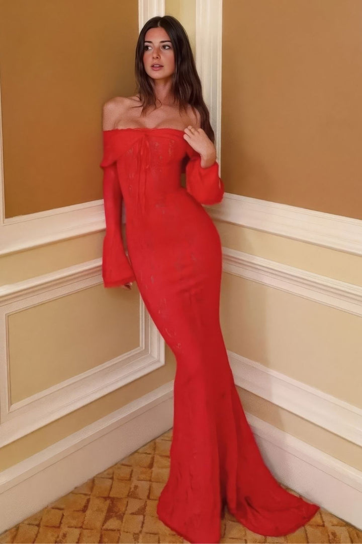 Robe Invitée au Mariage Rouge Longue